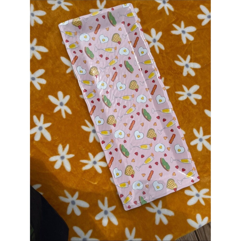 Champagne Brunch Pattern Light Pink Long Melamine Serving Tray by REAL SIMPLE